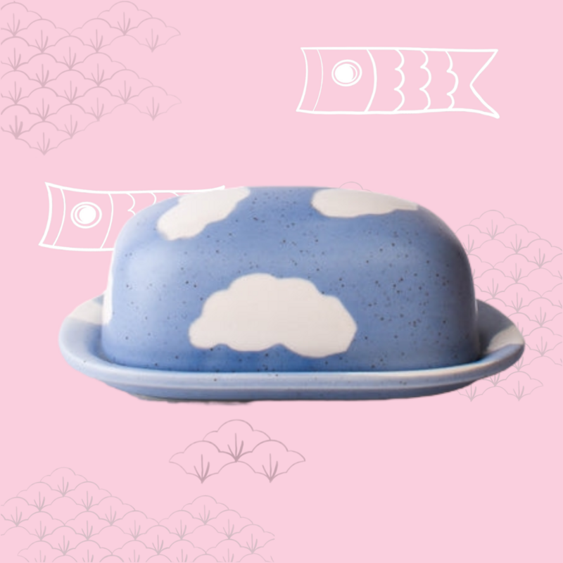 Butterdose Keramik Wolken blau