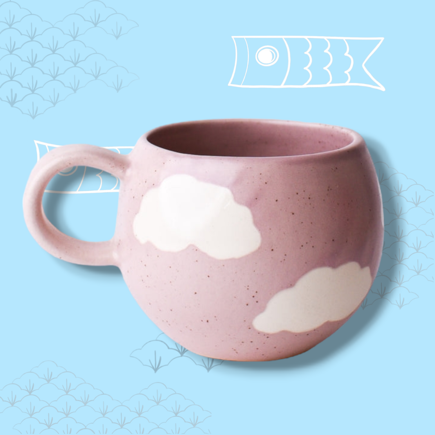 Becher 500ml Keramik Wolken rosa