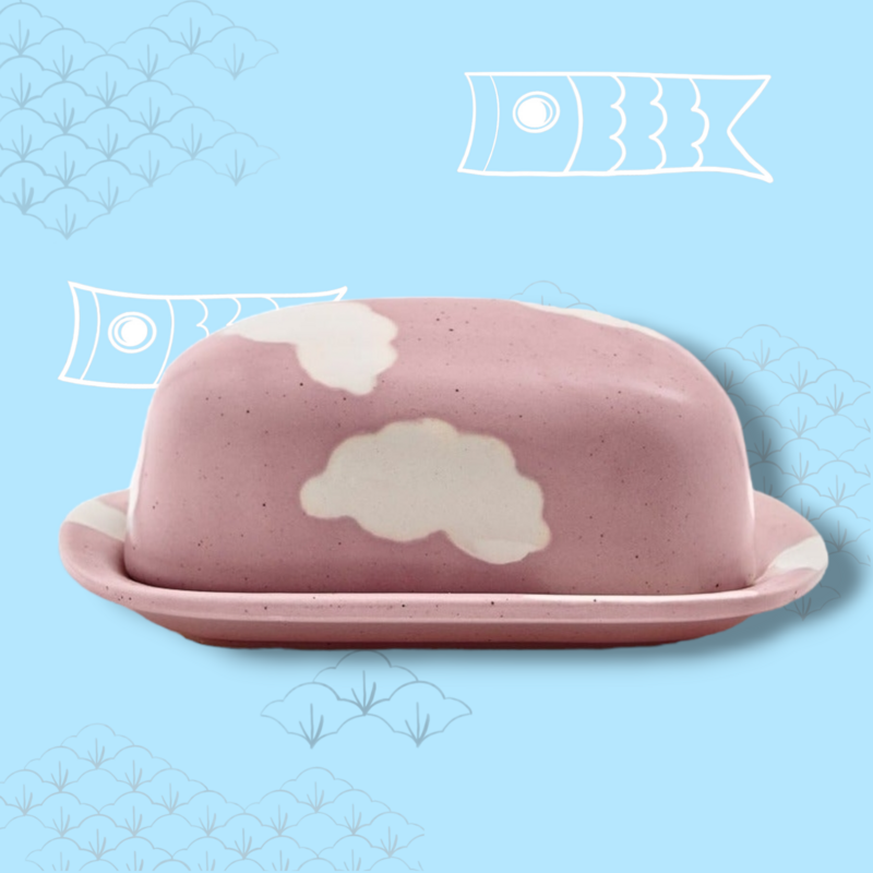 Butterdose Keramik Wolken rosa