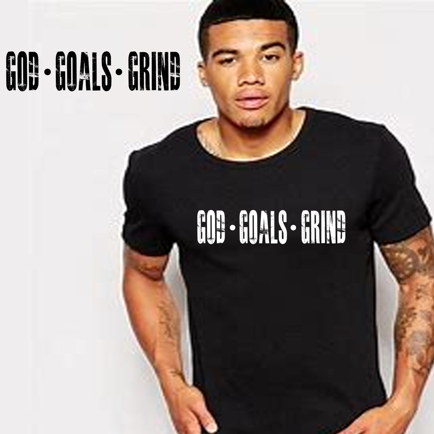 GOD-GOALS-GRIND &quot;BLACK&quot; (UNISEX) SHORT-SLEEVE