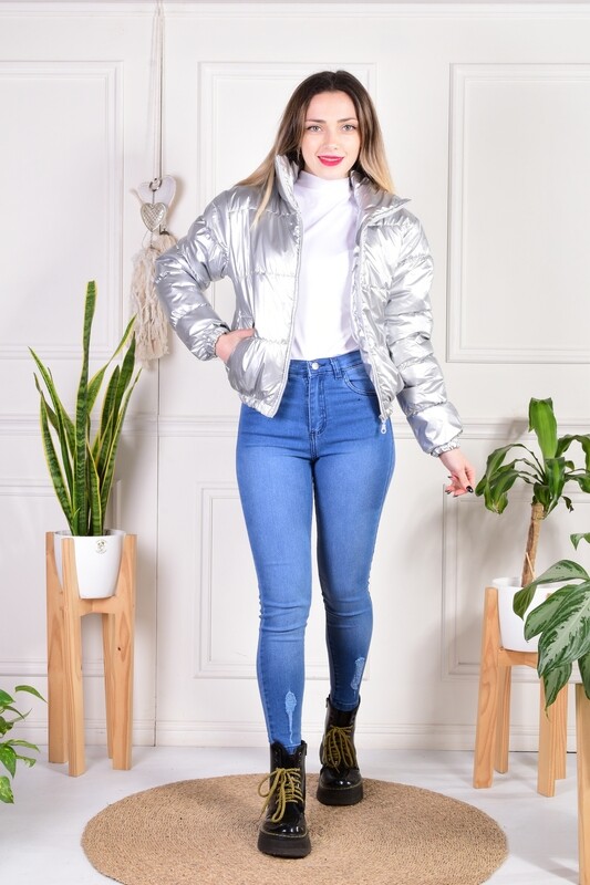CAMPERA METALIZADA C/PIEL