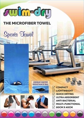 Sports Towel LightBlue 80x40cm waterproof zipped pkt