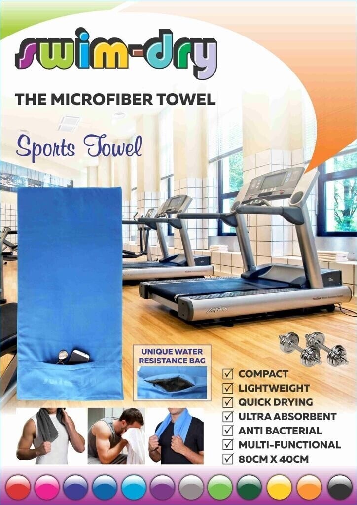 Sports Towel LightBlue 80x40cm waterproof zipped pkt