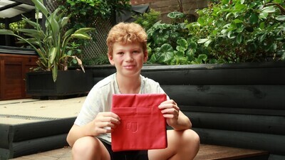 Sports Towel Red 80x40cm waterproof zipped pkt
