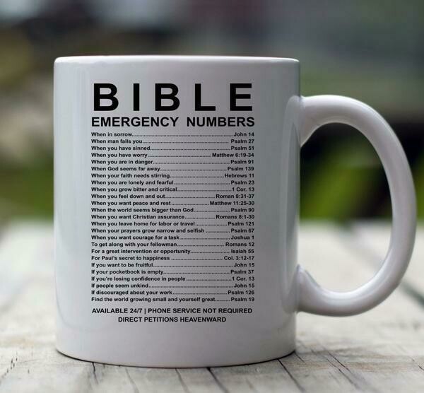 Bible Emergency Numbers 15 oz White Mug