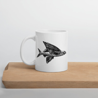 Flying Fish 15 oz Ceramic Mug - White Color