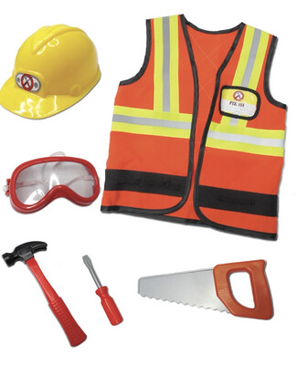 Kostüm Bauarbeiter 7-teilig in orange