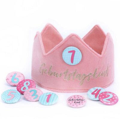 Geburtstagskrone mit Buttons – Rosa