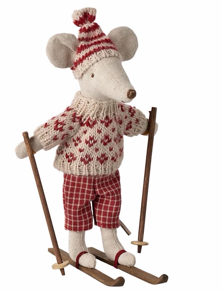 Wintermaus mit Skiset, Mama - Rot