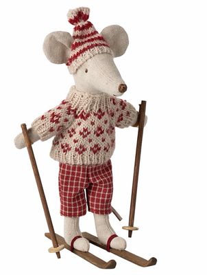 Wintermaus mit Skiset, Mama - Rot