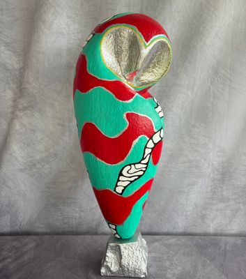 Popart Eule Türkis-rot-silber, 50 cm Popart Eule Türkis-rot-silber, 50 cm