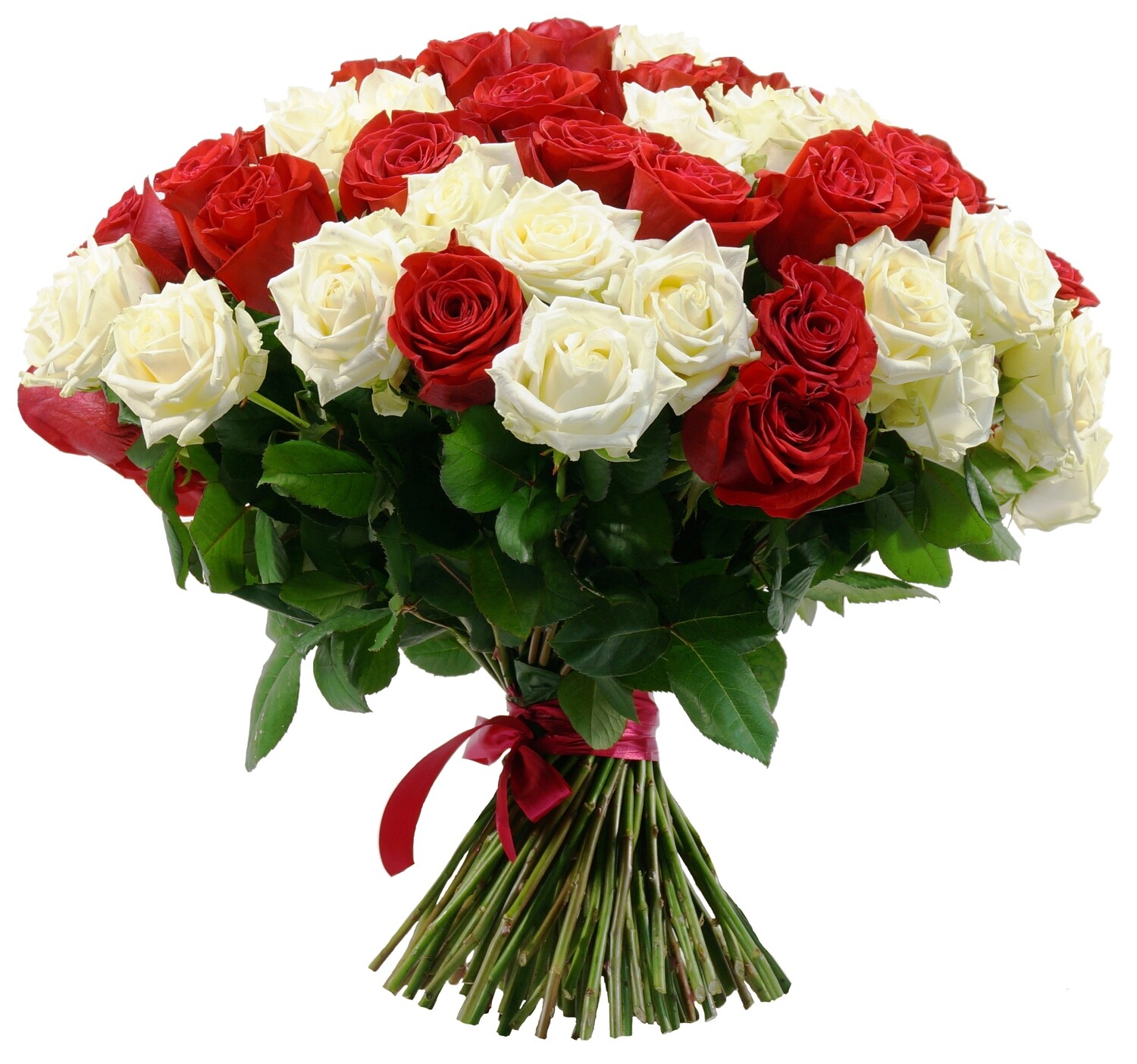 Raudonų ir baltų rožių puokštė, 60 cm