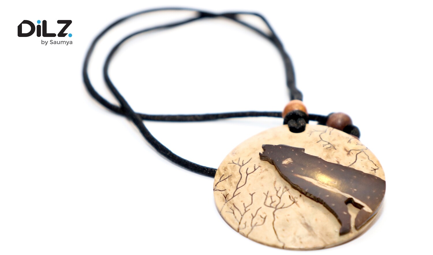 Handmade Coconut Shell Pendant, Wolf Pendant Handcrafted Necklace Handmade Coconut Shell Pendant, Wolf Pendant Handcrafted Necklace