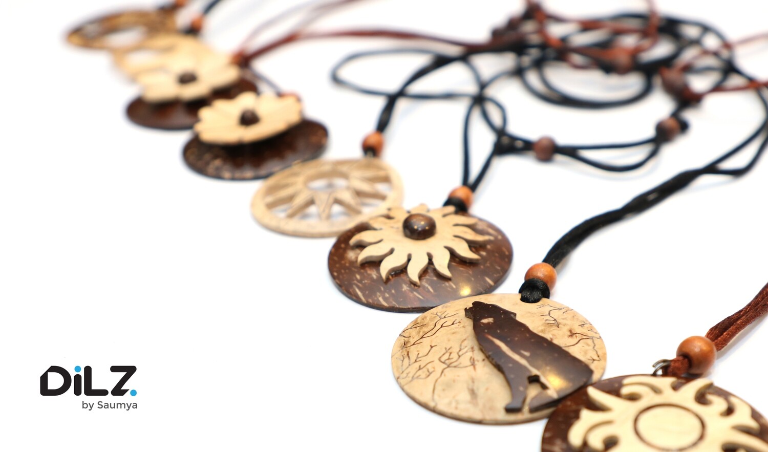 Handmade Coconut Shell Pendant, Handcrafted Necklace
