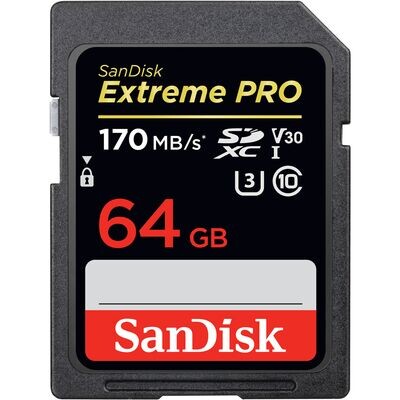 SanDisk 64GB Extreme PRO UHS-I SDXC Memory Card 170 MB/s V30