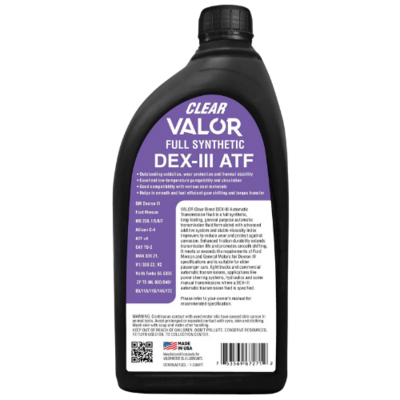 VAL-WHITE-1 VALOR ATF DEXIII WHITE (CLEAR) ELECTRONIC FULLY SYNTHETIC 1 U.S. QZ/ 946mL