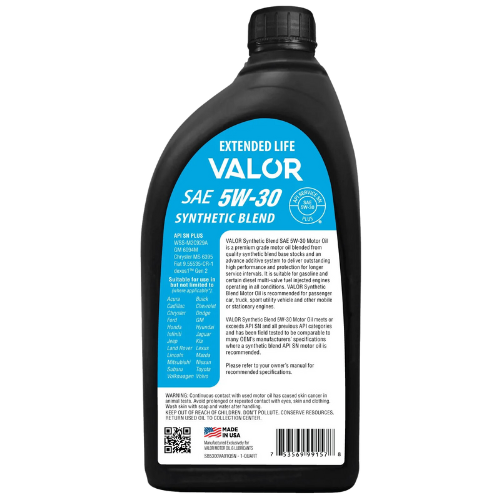 VAL-5W30-1 VALOR 5W-30 SYNTHETIC SN+ 1 U.S. QZ/ 946mL
