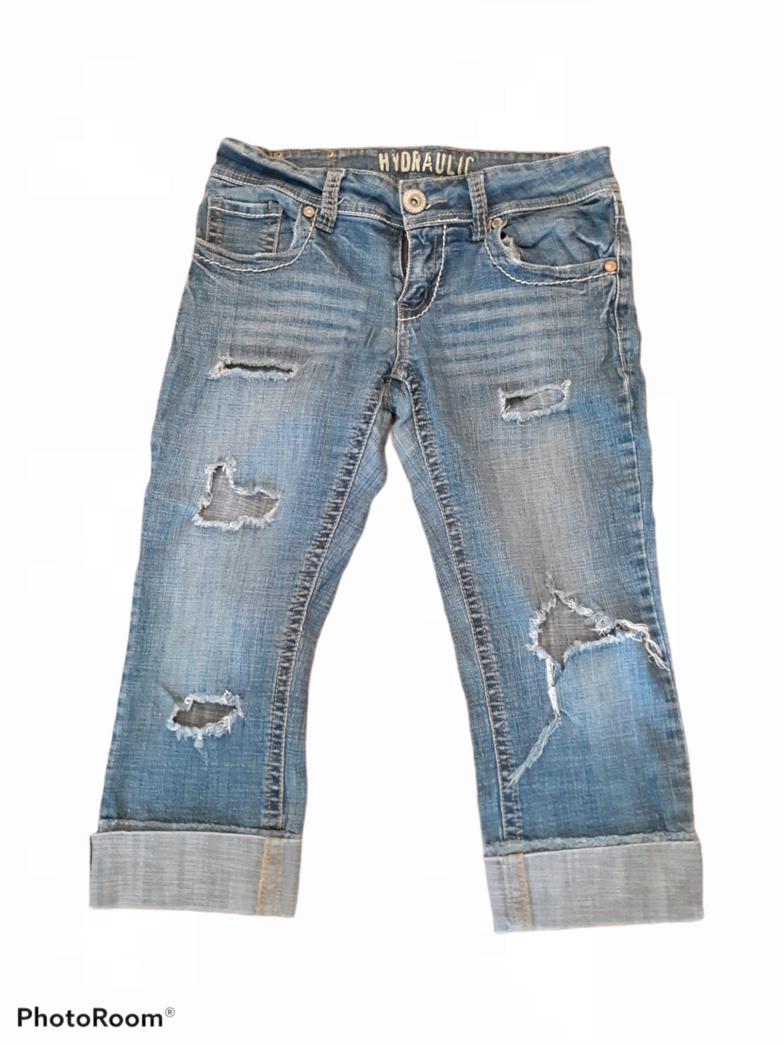 distressed capri shorts