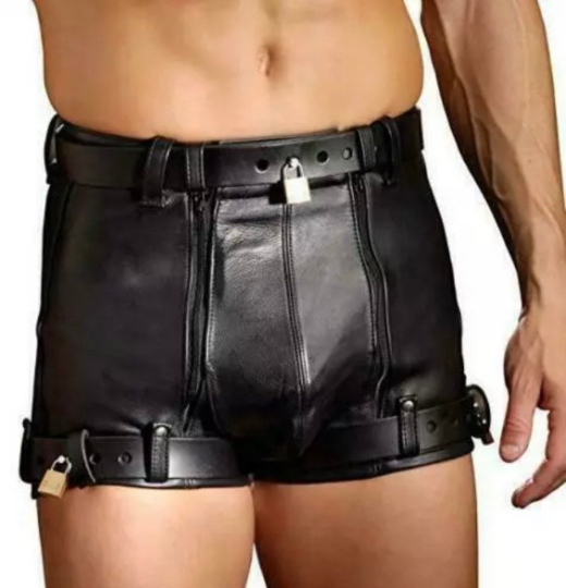 Men’s leather Chastity Shorts (Restraints Chastity Shorts) Padlocks(Free)