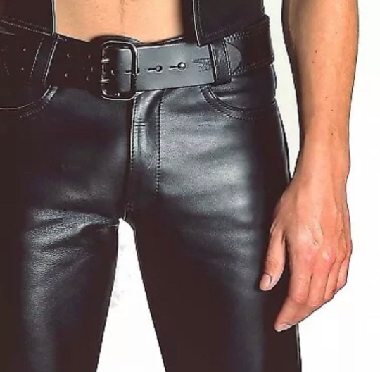 Mens Cowhide Leather Pant Motorcycle Breeches Genuine Jeans Trousers