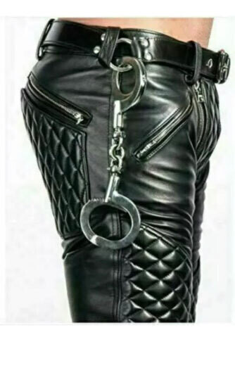 Men’s Cowhide Leather Pants Quilted Back &amp; Front Trousers BLUF Pants Bikers in UK &amp; USA