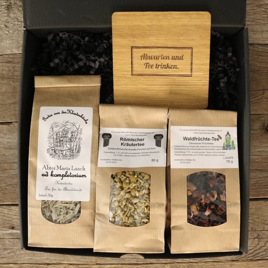 Etikett der Eifel-Teegeschenkbox