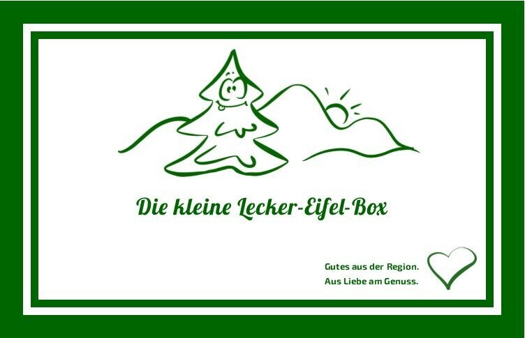 Die kleine Lecker-Eifel Box Etikett mit der Aufschrift die kleine Lecker-Eifel Geschenkbox