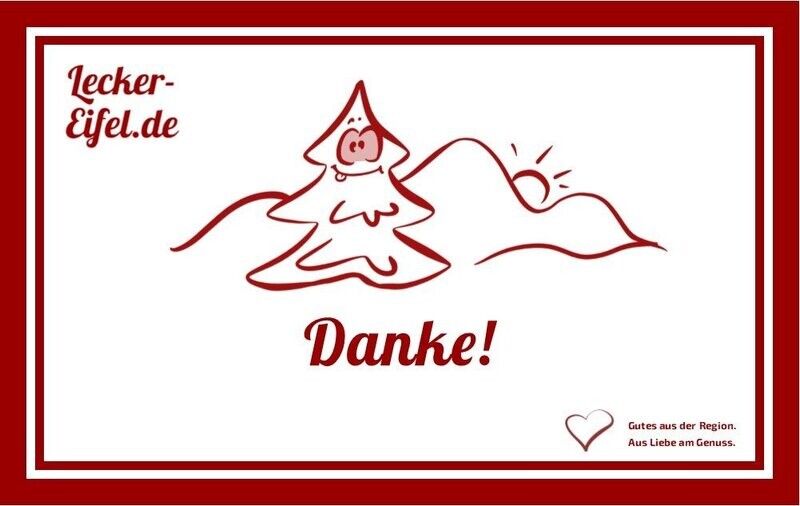 Aufkleber einer Lecker-Eifel Geschenkbox mit der Aufschrift Danke