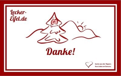 Aufkleber einer Lecker-Eifel Geschenkbox mit der Aufschrift Danke