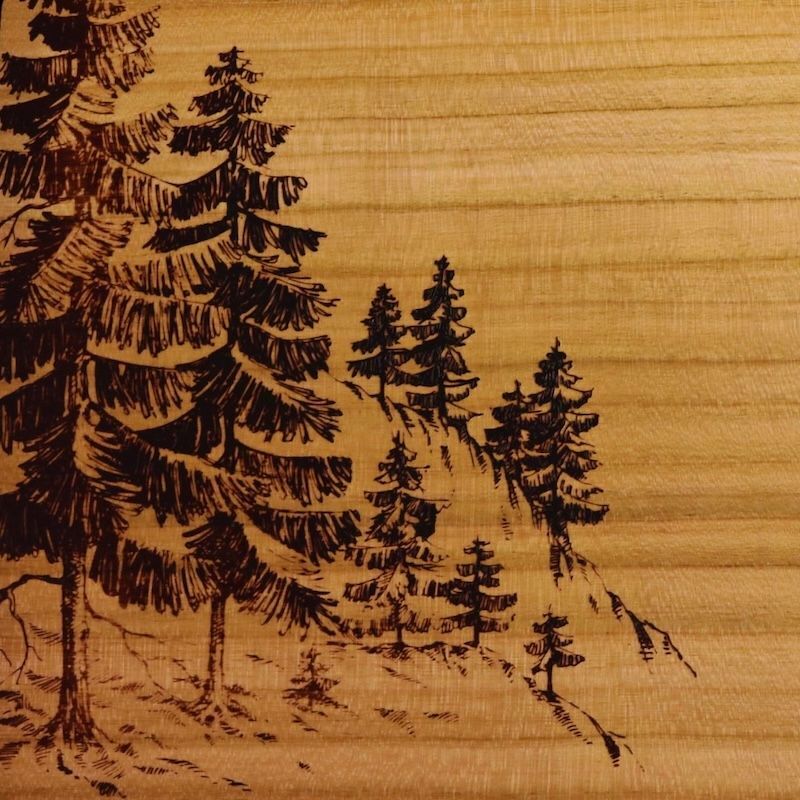 Schneidebrett Kirsche geölt mit gebranntem Waldmotiv