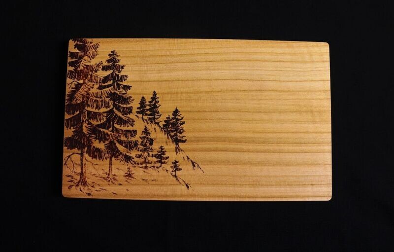 Schneidebrett Kirsche geölt mit gebranntem Waldmotiv