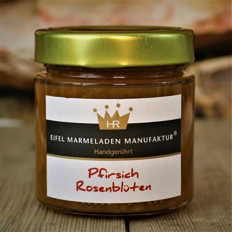 Pfirsich-Rosenblüten Fruchtaufstrich von der Eifel Marmeladen Manufaktur 240g