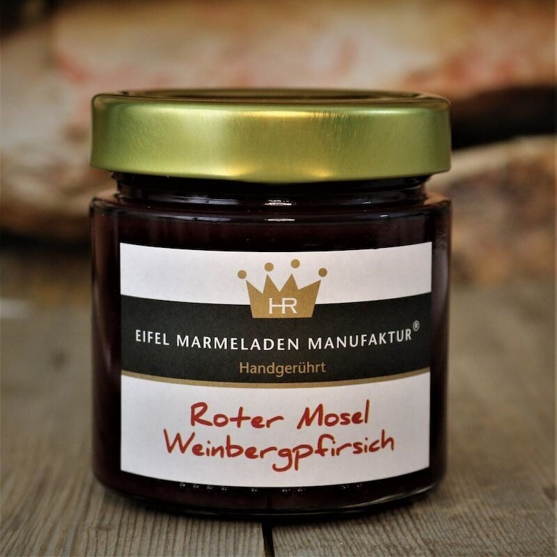 Roter Mosel Weinbergpfirsich Roter Mosel Weinbergpfirsich Fruchtaufstrich von der Eifel Marmeladen Manufaktur 240g