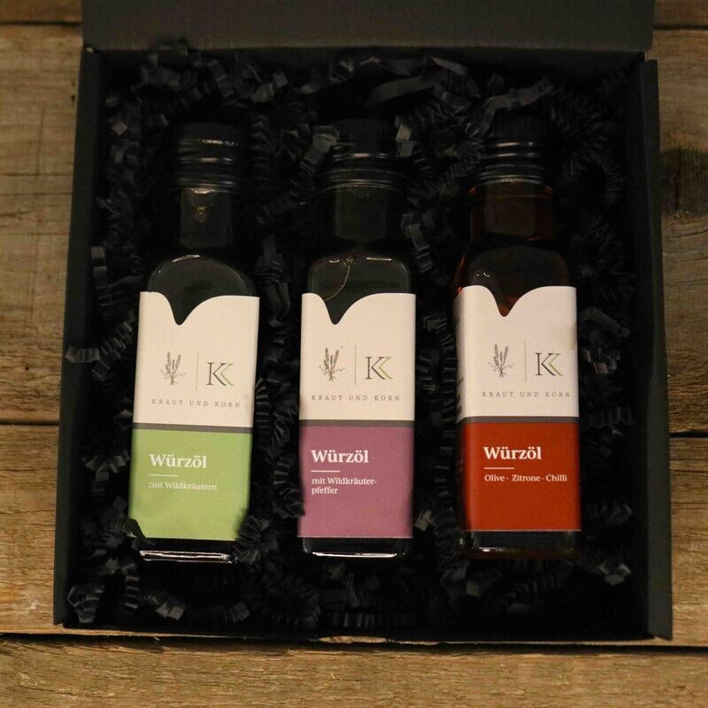 Geschenkbox mit 3 verschiedenen Würzölen