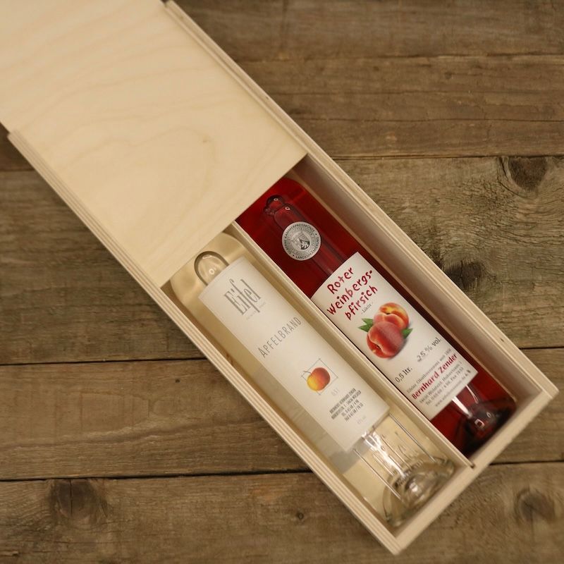 Schnaps-Geschenkbox 2 Flaschen Birkenholz