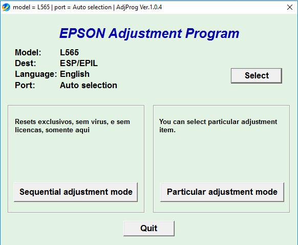 Resetter Adjustment Program Waste pad counter reset for Epson L110 L210 L300 L350 L355 L550 L555 &amp; L565