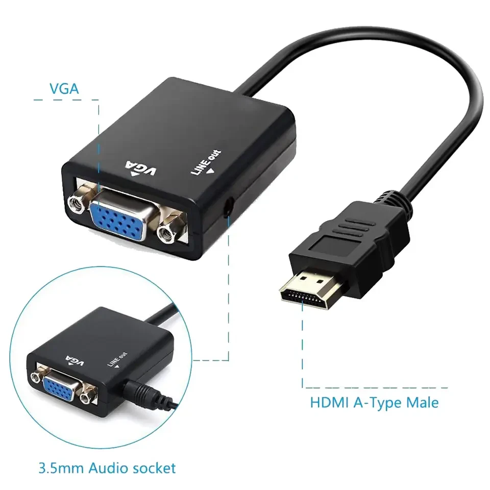 HDMI to VGA Converter with Audio for Computer Desktop Laptop PC Monitor Projector HDTV