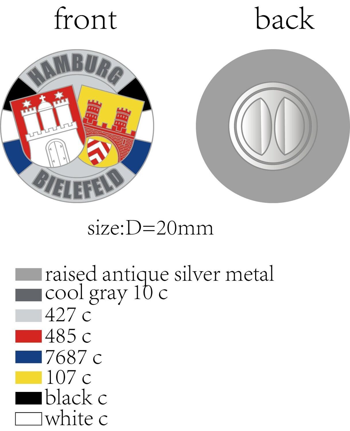 "Hamburg-Bielfeld " Freundschaftspin 4cm Durchmesser