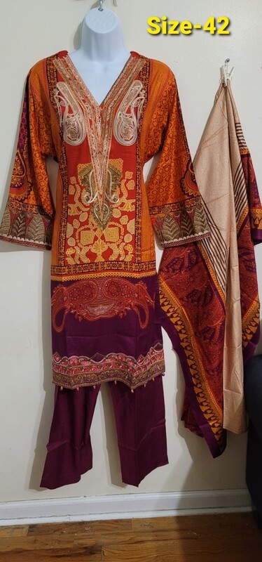 Rust- Linen Embroidered Suit