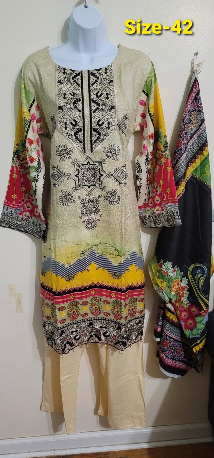 Beige Linen Pakistani Suit