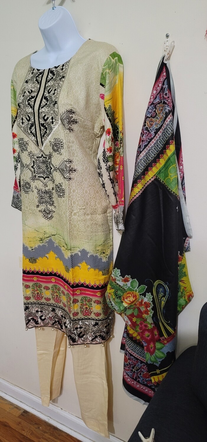Beige Linen Pakistani Suit