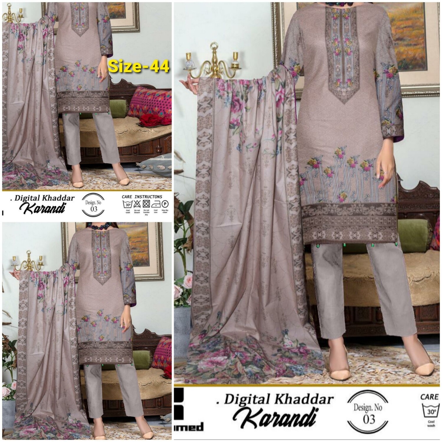 Grey Printed Karandi Suit