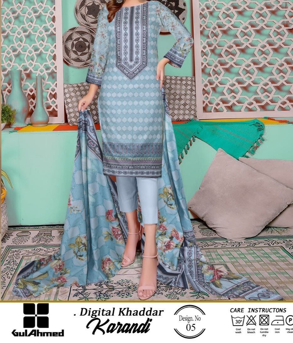 Blue Printed Karandi Suit