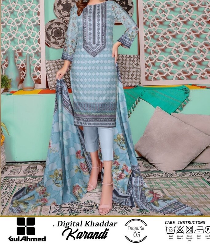 Blue Printed Karandi Suit