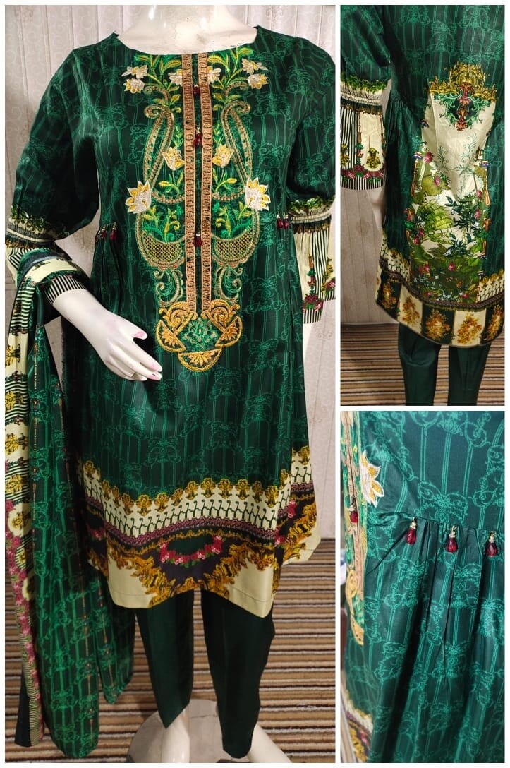 Pakistani embroidery linen suit with wool shawl 