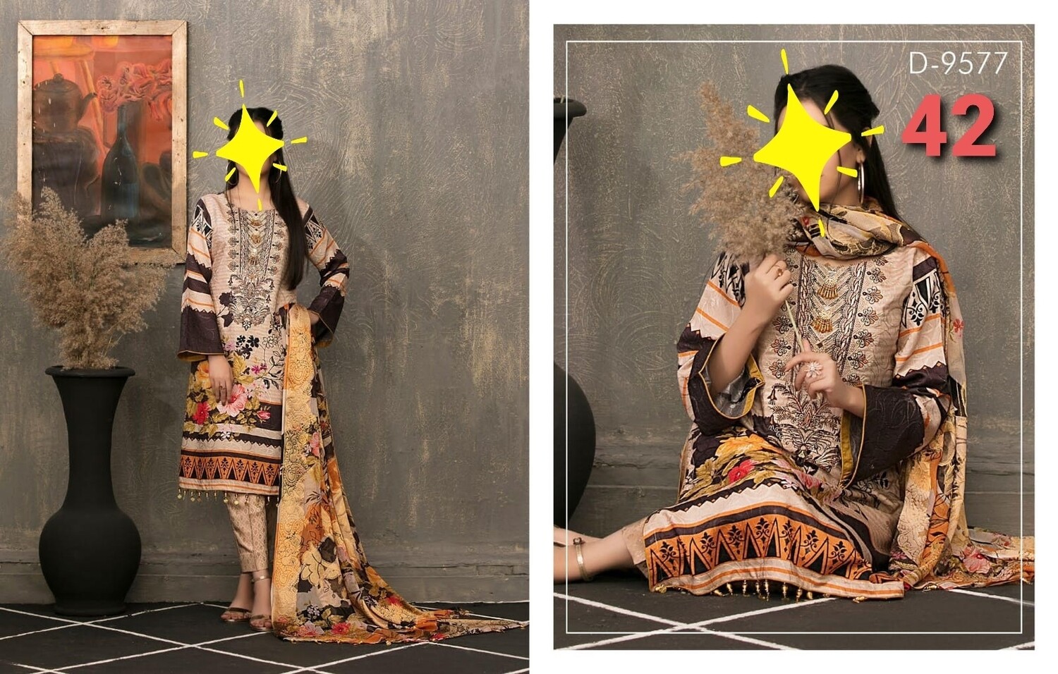 Embroidered kamiz with Chiffon Banarsi Printed Dupatta