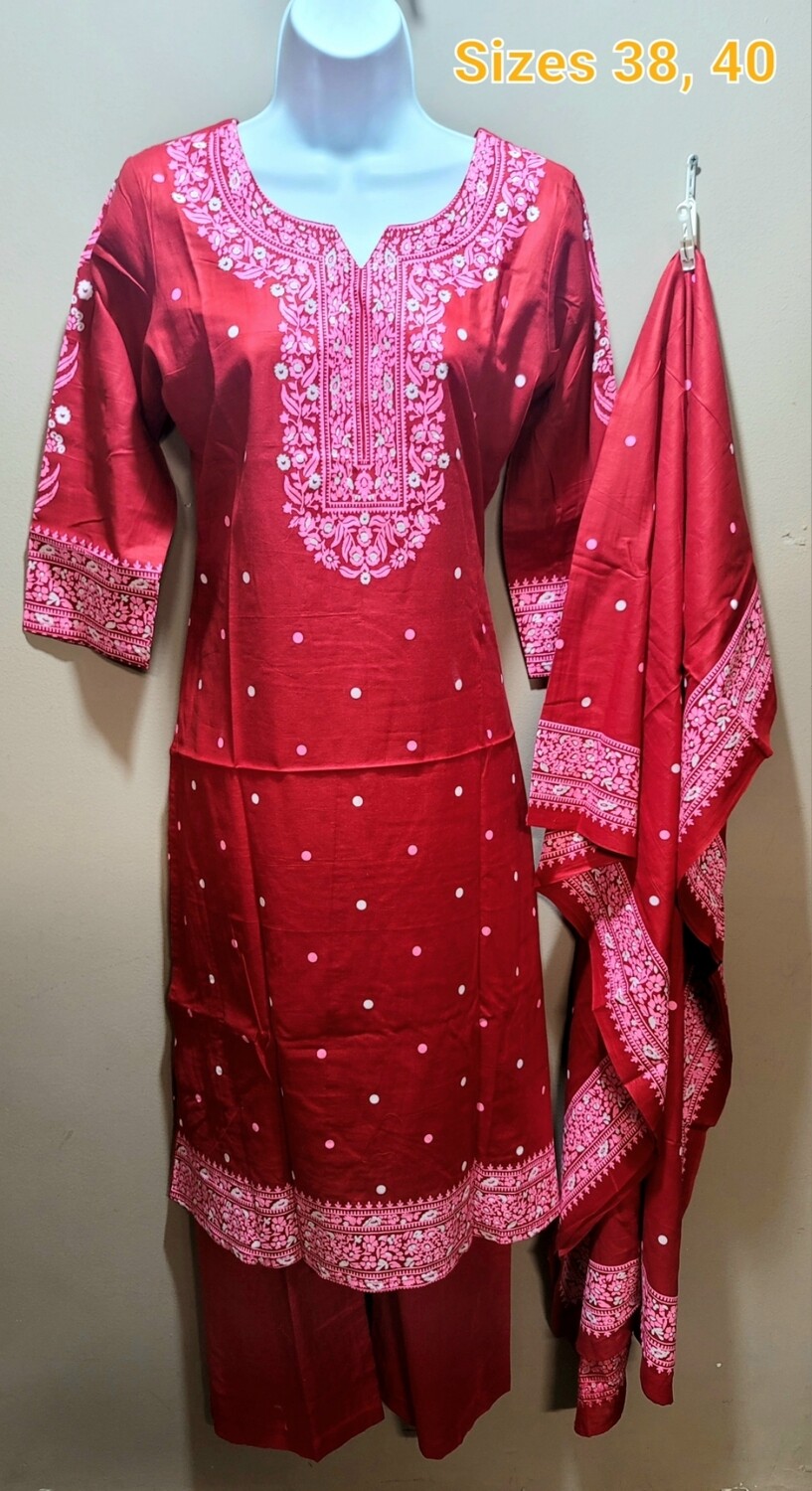 Red- Printed Firdousi Lawn