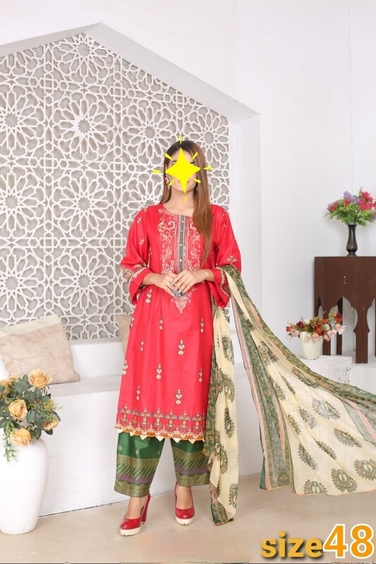 Red- Pakistani Embroidered Lawn