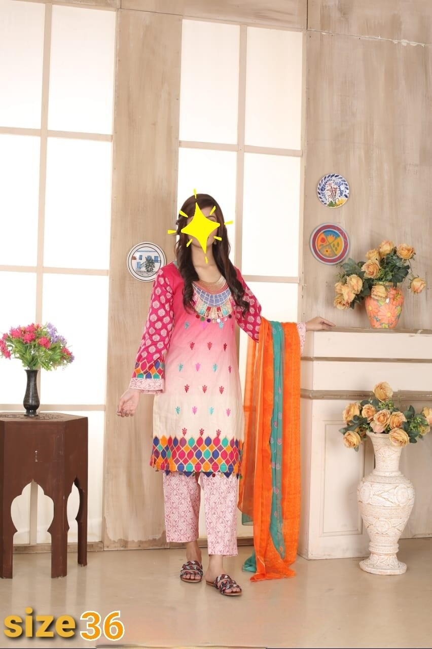 Ombre Pink Pakistani Embroidered Lawn