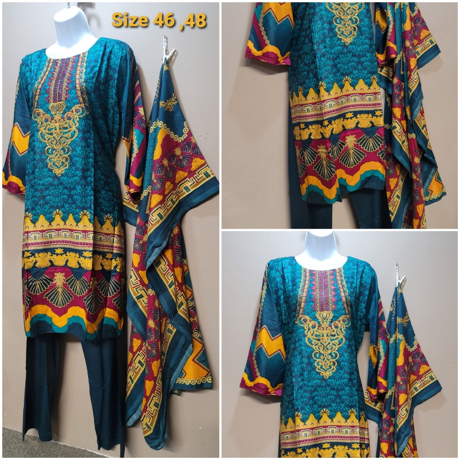 Linen embroidery suit with wool shawl dupatta